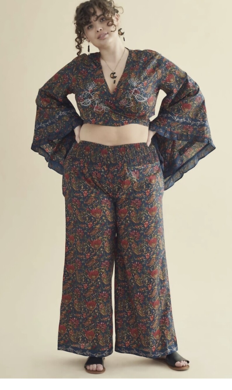 Earthbound Trading Co. Floral Two-Piece Set Blue & Red M